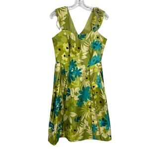 Women's Robbie Bee 50's Inspired Retro Floral Green Blue Sleeveless Dress Size 6